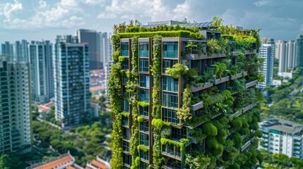 Obraz premium Eco-friendly residential tower with rooftop farming