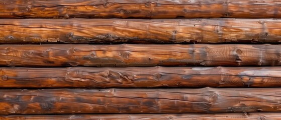 Wooden log wall. Brown wood log wall texture, natural background	