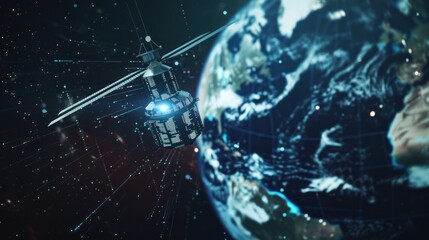 Satellite Orbiting Earth with Digital Trails