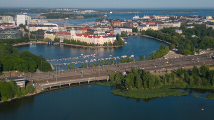 Fototapeta premium Aerial View of Helsinki – Hakaniemi District in Finland’s Vibrant Capital