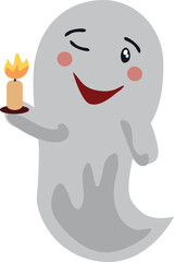 Funny ghost with candle vector illustration. Halloween scary and friendly character
