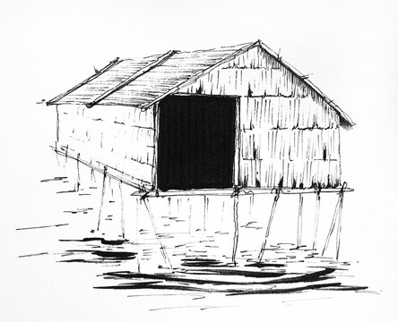 recommend clip art: Hand drawn illustration of fisherman house