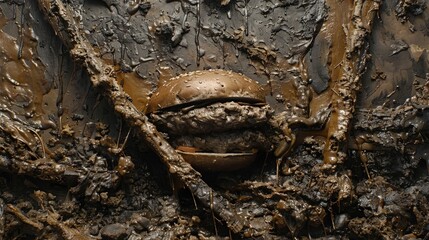 Burger monster, food art photo. Surrealism food art. Food Background.