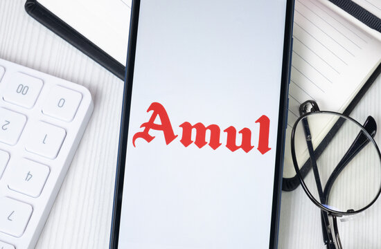 New York, USA - 30 June 2024: Amul Logo or Icon on Phone Screen