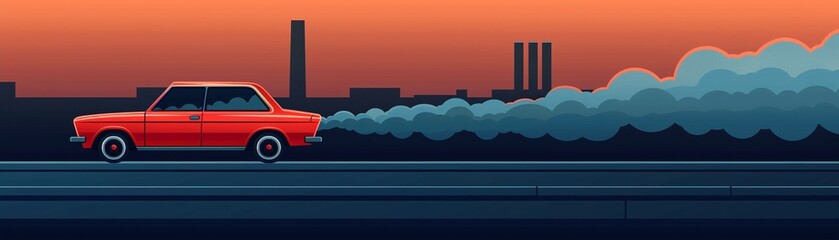 Greenhouse gases, emissions from vehicles, flat design illustration