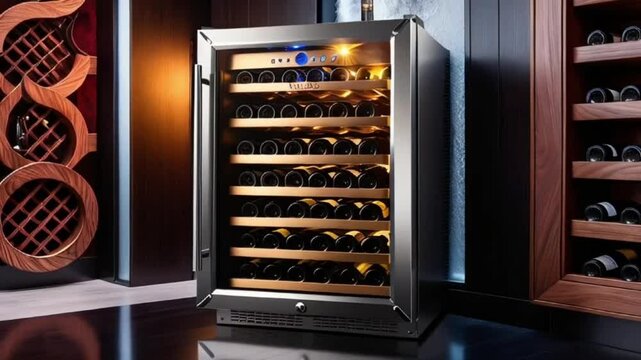 A professional wine cooler with a commercial-grade design and advanced features, chilling wine to perfection.