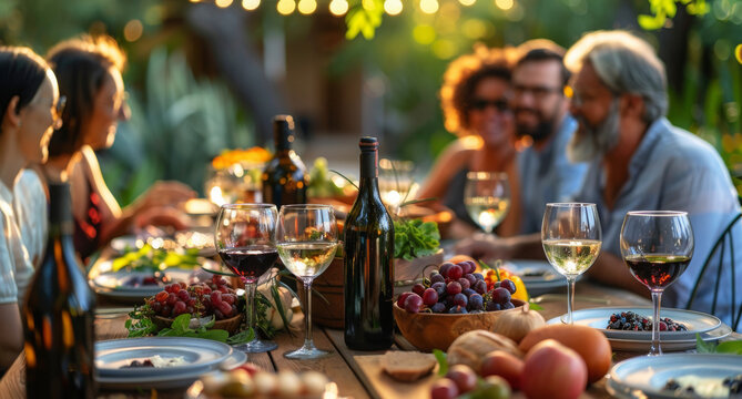 Farm to table dinner party in backyard with friends and family
