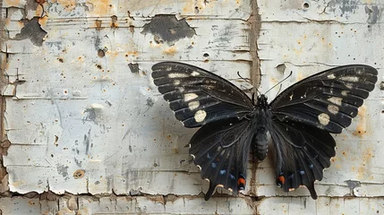 Fotobehang  Black Butterfly on Weathered Wood  © OlScher