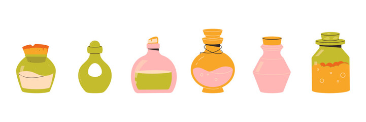 childrens magic elements. Set of potion jars