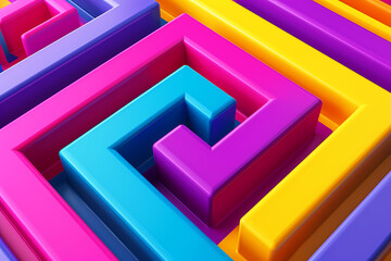 Abstract 3D artwork showcasing a maze of colorful geometric shapes