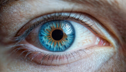 Fototapeta premium Beautiful blue eye with yellow splashes