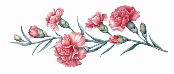 Obraz premium A bright watercolor illustration of carnations, capturing their ruffled petals and vibrant colors, isolate on white background with copy space