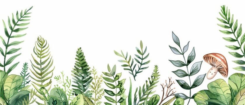 A cutworm rendered in muted watercolor shades, hiding among garden plants, isolate on white background with copy space