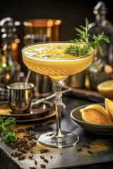 Fototapeta premium Creamy Yellow Cocktail with Mint Garnish