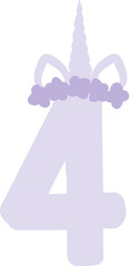 Lilac Unicorn Number 4 - Birthday Age Graphic