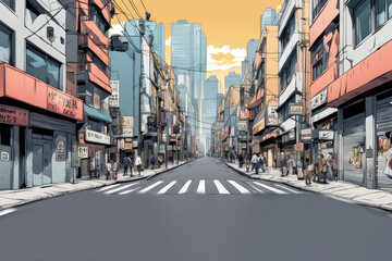 Obraz premium street in the city anime style background 