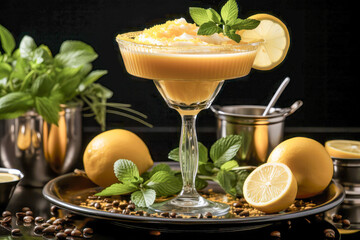 Fototapeta premium Creamy Yellow Cocktail with Mint Garnish