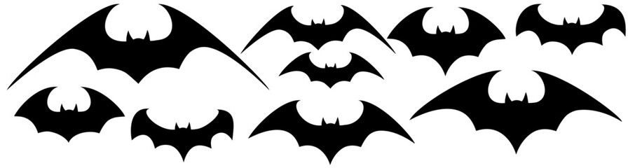 Halloween bat silhouette set. Halloween flying bats. Vampire vector bat. Dark silhouette of bat flying in a flat style