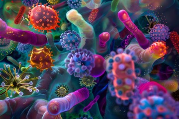 Vibrant Microbiota Illustration with Colorful Bacteria