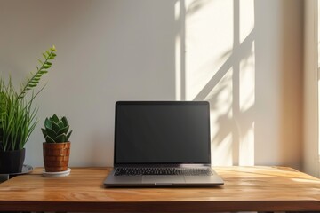 laptop on the desk - remote work. at home office  workspace. 