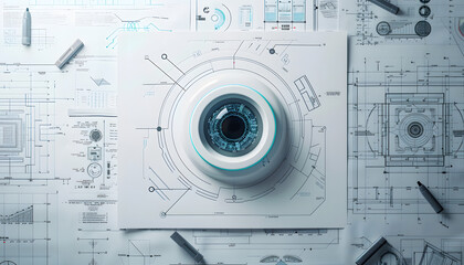 an camera 3d drawing on a white paper 