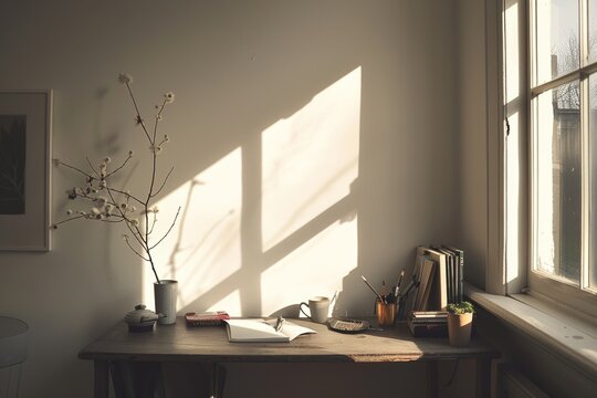 desk near window - remote work. at home office  workspace. 