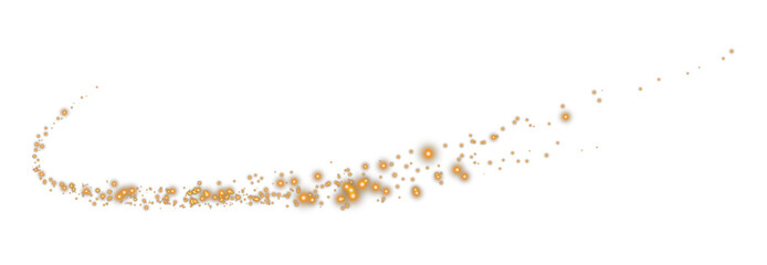 Magic shining gold dust. Christmas background. Powder dust light PNG. Fine, shiny dust bokeh particles fall off slightly. Fantastic shimmer effect. PNG.