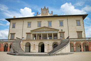  View of Villa Medici in Poggio a Caiano in Tuscany, Italy. Popular touristic destination.