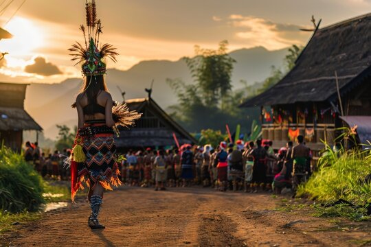 cultural immersion with traveler experiencing traditional village festival or ceremony, warm natural light, capturing the essence of offbeat travel experiences, indigenous art
