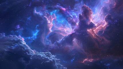 Vivid Night Sky with Colorful Nebula Clouds and Stars in Deep Space
