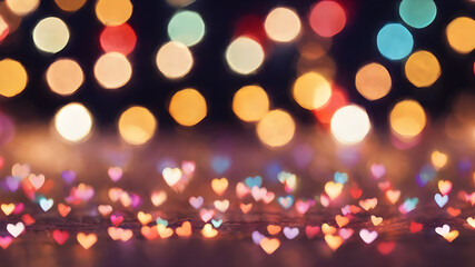  Love symbol heart shpaes in  colorful bokeh lights, concept for Valentine's Day, wedding etc. AI generated image