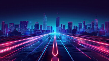 Fototapeta premium A vector illustration of a neon-lit road in a big city.