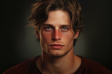 Fototapeta premium Close-up portrait of a young man with captivating blue eyes and tousled hair