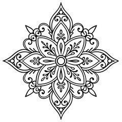 Fototapeta premium Stylized mandala with floral patterns and henna elements on a white isolated background