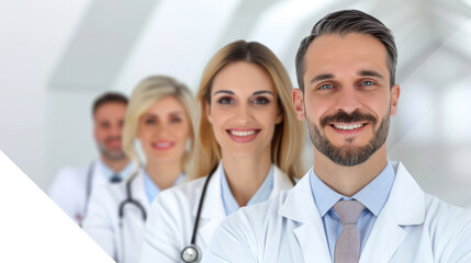 Fototapeta premium Group portrait of the center's medical team, advertising health care and medical services and insurance