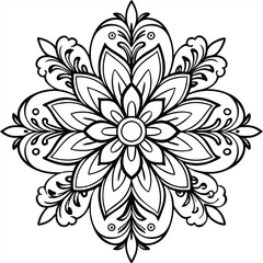 Fototapeta premium Stylized mandala with floral patterns and henna elements on a white isolated background