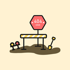 Road warning sign vector. 404 error icon. Error sign in construction style. An icon for an error on a website page, or development. Prohibitory construction fence icon. Danger barrier vector.