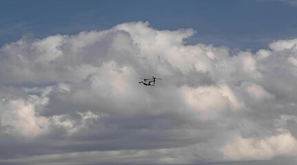 A United States Marine Corps Osprey flying near Boston