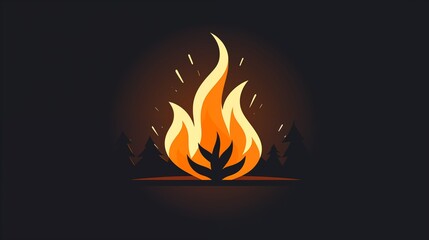 Illustration of a Burning Campfire in a Forest at Night