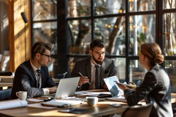 Fototapeta premium Group of business people collaborating on project in office, Generative AI