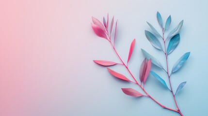 Serene Pastel Gradient Background with Artistic Leaf Silhouettes