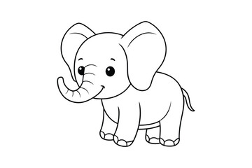 Baby elephant on a white background silhouette line art vector illustration