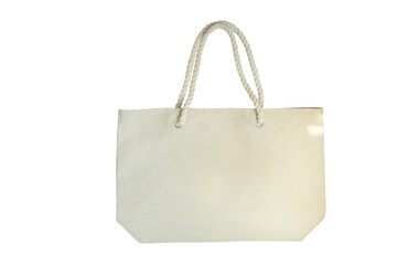 light gray fabric bag with rope handles. Linen canvas fabric bag. Isolated on transparent...