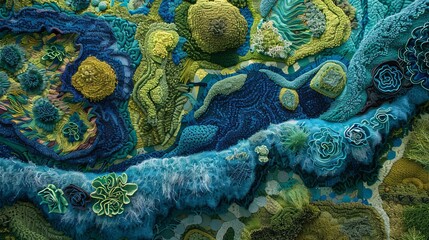 Intricate Abstract Topography in Green and Blue Hues Captured in Macro Detail