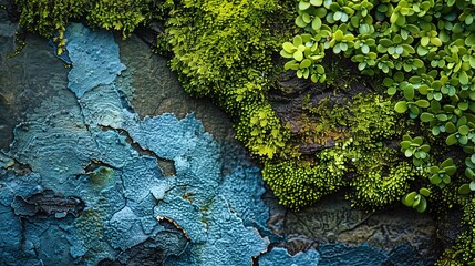 Moss and Foliage Growing on Weathered, Colorful Wood Texture