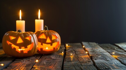 Obraz premium Halloween Background with Pumpkins. Halloween-themed background with glowing jack-o'-lanterns