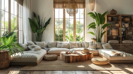 Fototapeta premium boho country interior design of modern living room ai generated