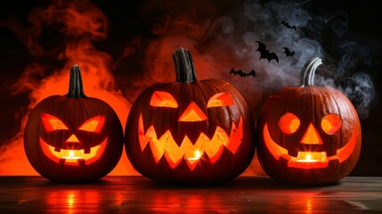 Halloween Background with Pumpkins. Halloween-themed background with glowing jack-o'-lanterns