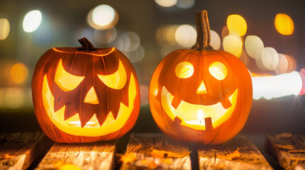 Halloween Background with Pumpkins. Halloween-themed background with glowing jack-o'-lanterns