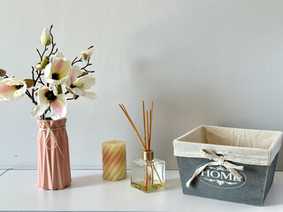 vase of flowers magnolia at home modern interior 